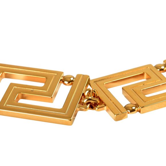 Versace Leather Gold Color Greeca Chain Logo Decorated Belt US 32 IT 80 - Picture 4 of 6